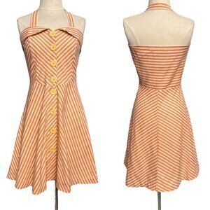 70s vintage stripe halter party dress buttonup rockabilly fit and flare retro.